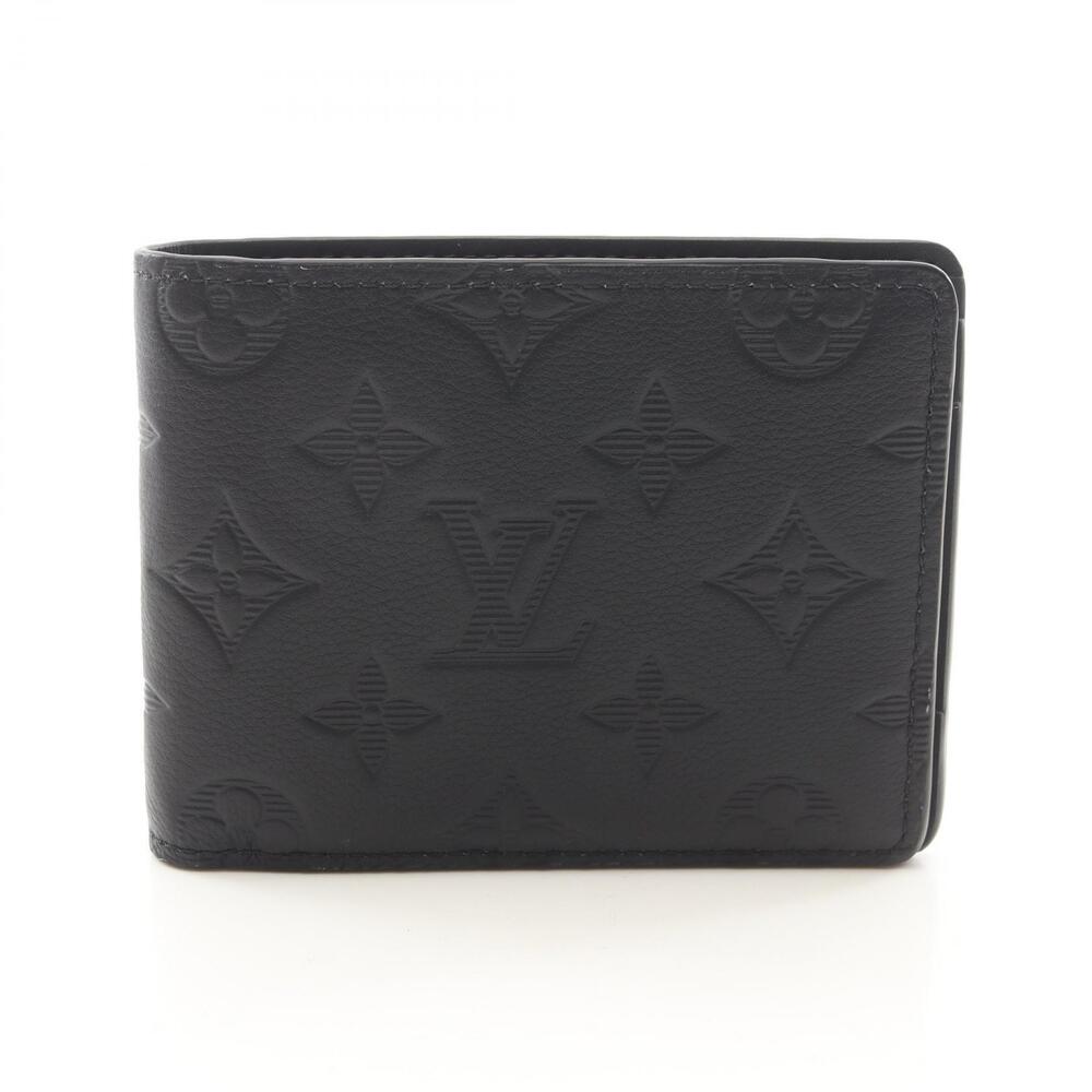 Louis Vuitton Portefeuille Multiple Bifold Wallet Leather Monogram Shadow Black